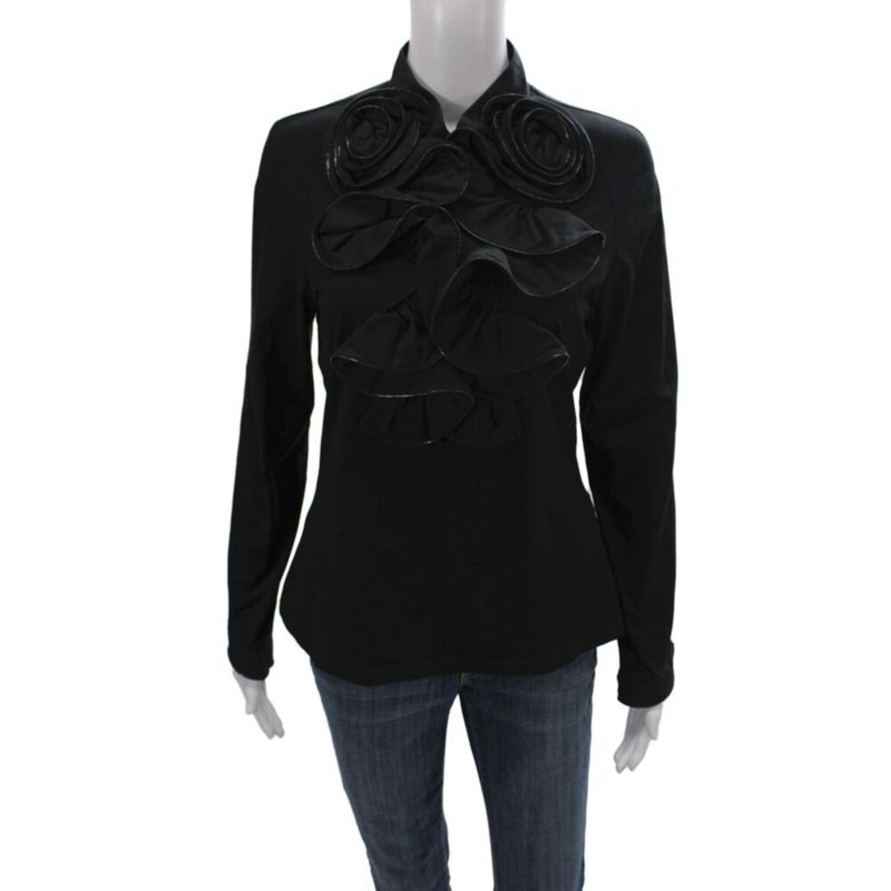 Anne Fontaine Women Jersey Pima Cotton Black Long Sleeve Blouse Size 42